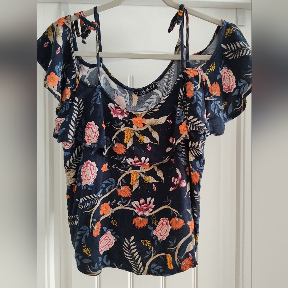 Cotton On Off The Shoulder Floral Navy Top M